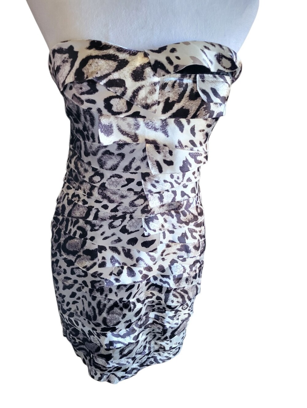 Bebe Strapless Animal Print Cocktail Dress Black/Cream sz M